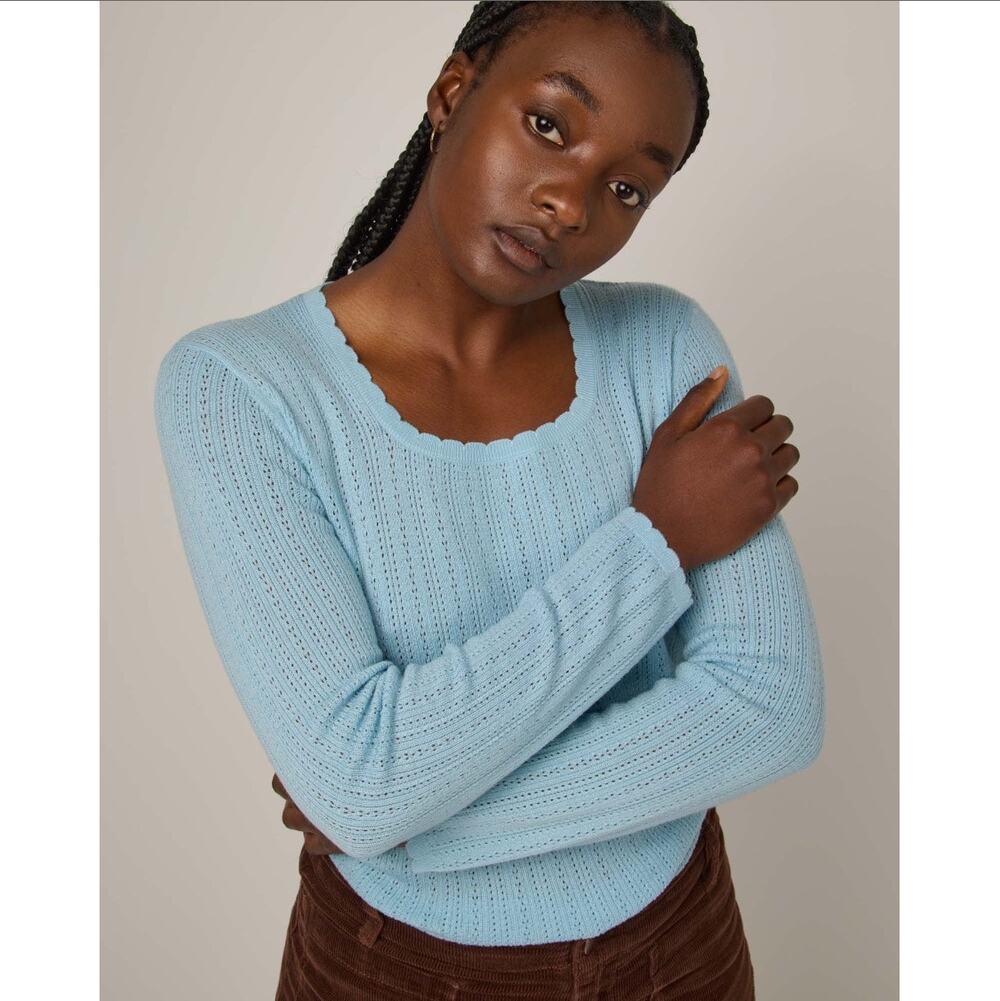 Wool& Daisy Pointelle Sweater Light Blue Women's Size Large